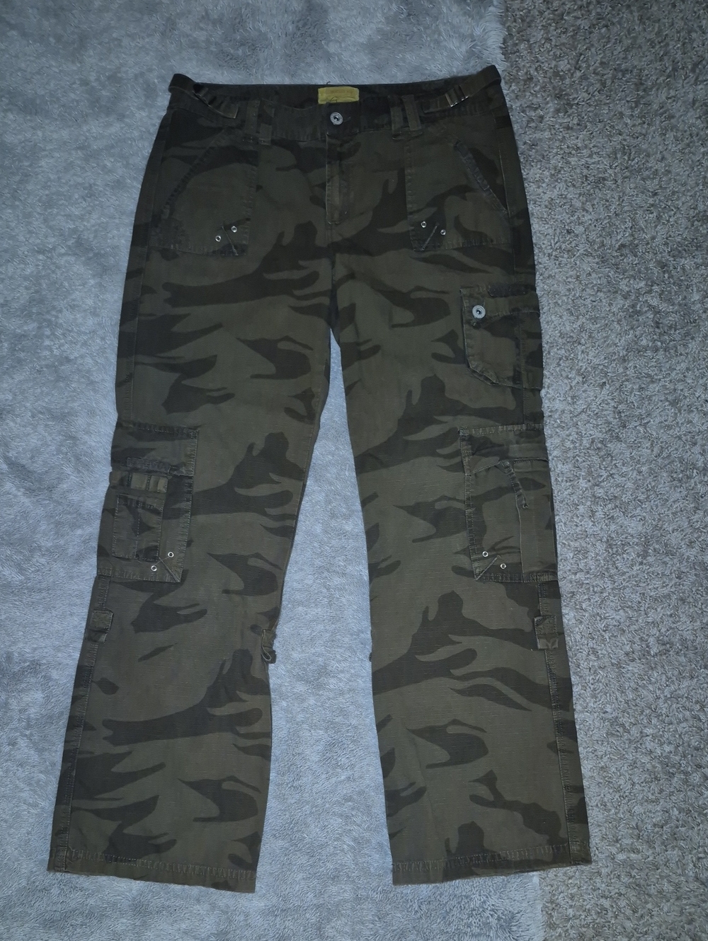 Z. Cavaricci Dark Green Camo Wide Leg Cargo Jeans
